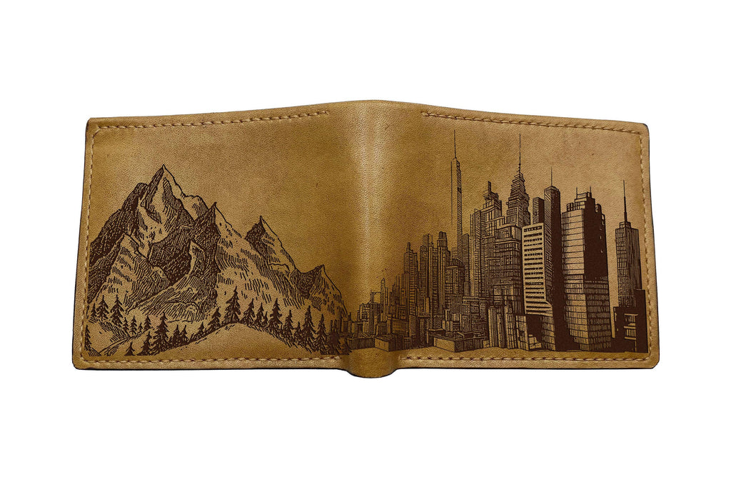 Cityscape Mountain Leather Wallet: Handmade Veg-Tan Cowhide
