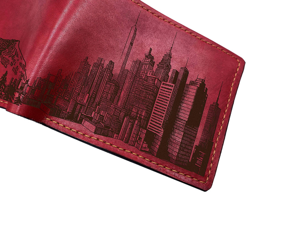 Cityscape Mountain Leather Wallet: Handmade Veg-Tan Cowhide