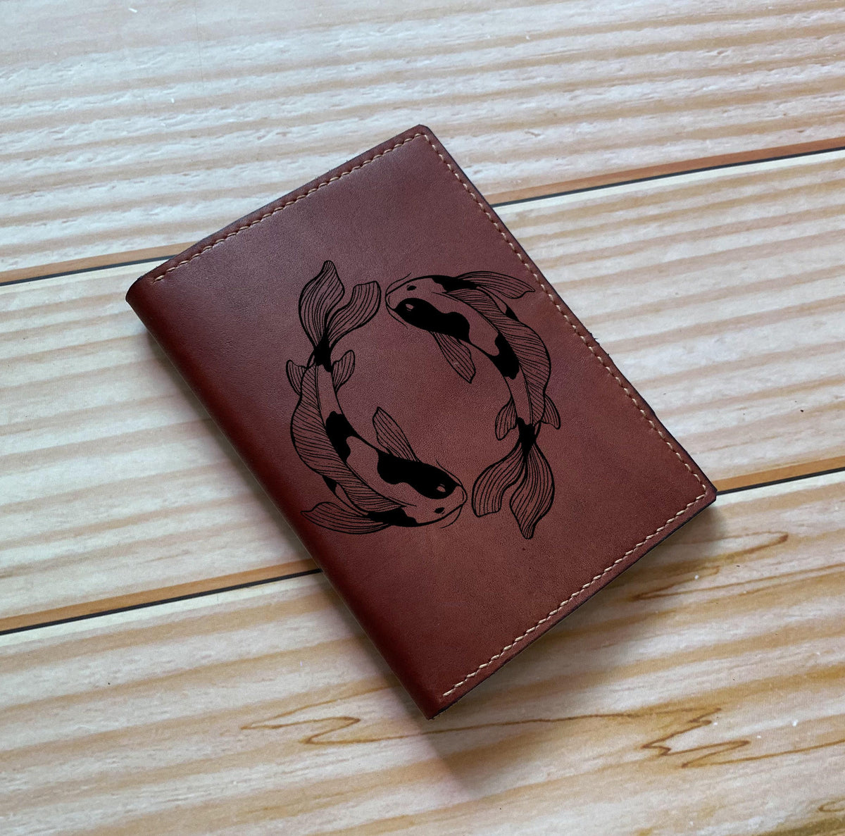 Koi Fish Leather Wallet: Seamless Animal Drawing, Handmade