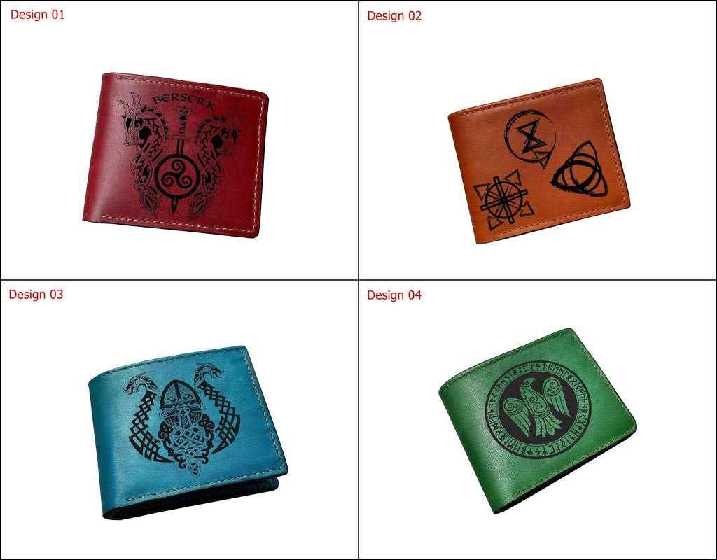 Celtic Norse Runes Leather Wallet: Viking Raven Art, Odin Drawing