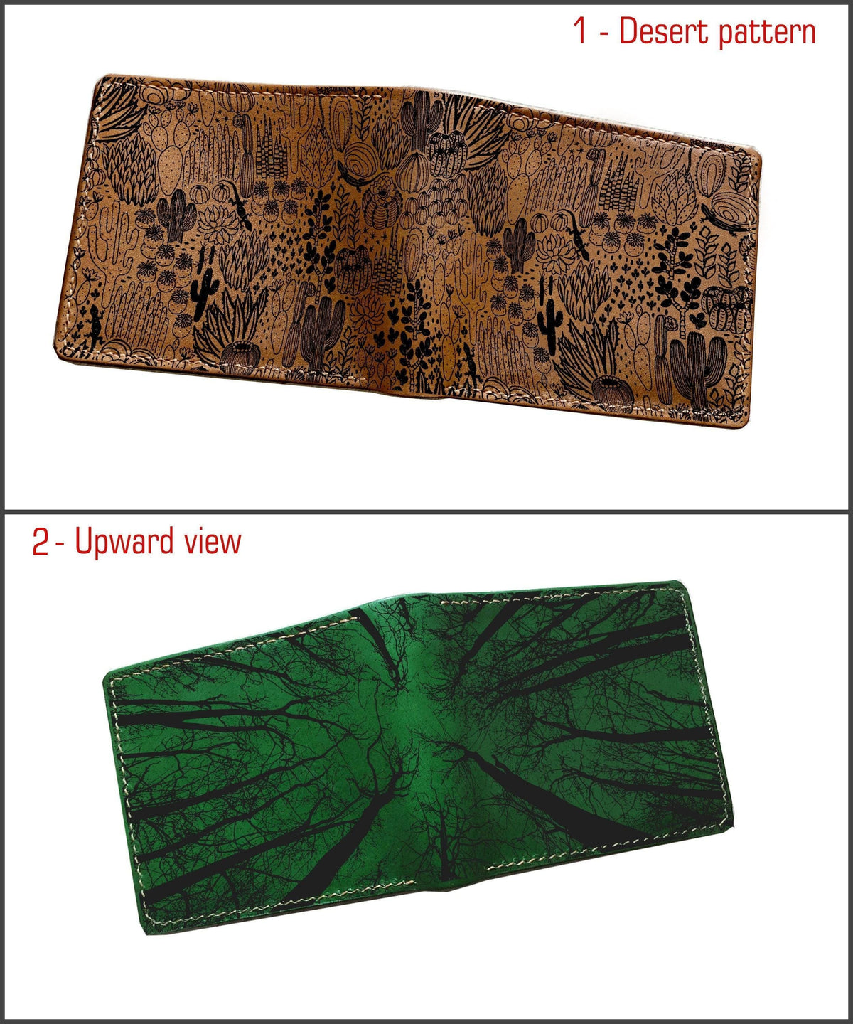 Personalized Leather Men's Wallet: Handmade Desert Scene Tree Pattern