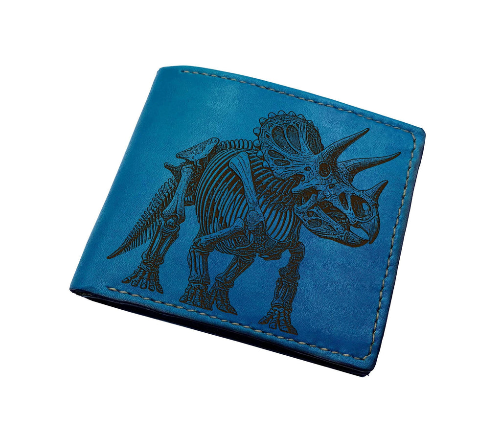 Engraved Leather Wallet: Triceratops Fossil, Custom Anniversary Gift