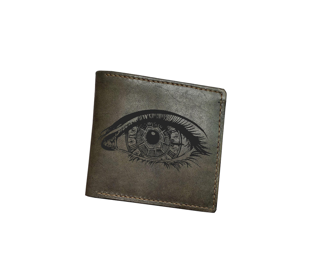 Custom Engraved Leather Wallet: Eye of Truth Symbol, RFID Blocking