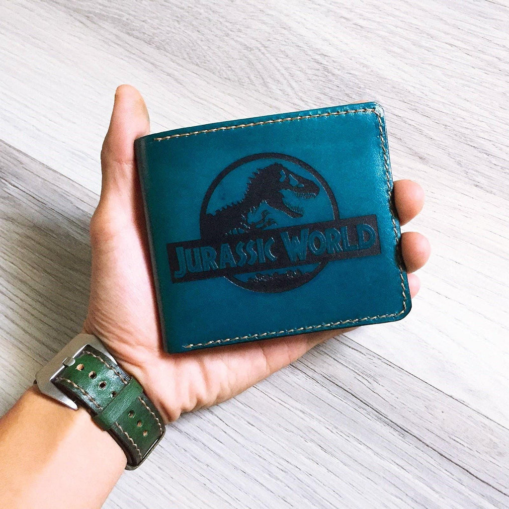 Personalized Jurassic World Leather Bifold Wallet: custom Dinosaur Gift