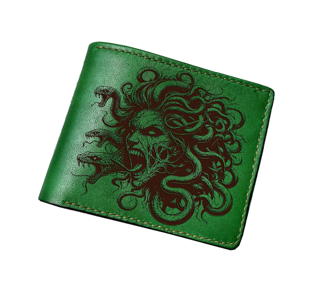 Medusa Leather Wallet, Greek Mythology, Custom Engraved Handmade Wallet