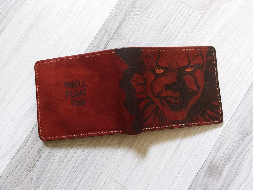 Personalized Pennywise Leather Bifold Wallet, Horror Movie Gift
