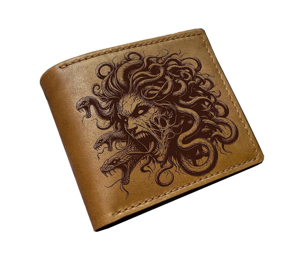 Medusa Leather Wallet, Greek Mythology, Custom Engraved Handmade Wallet
