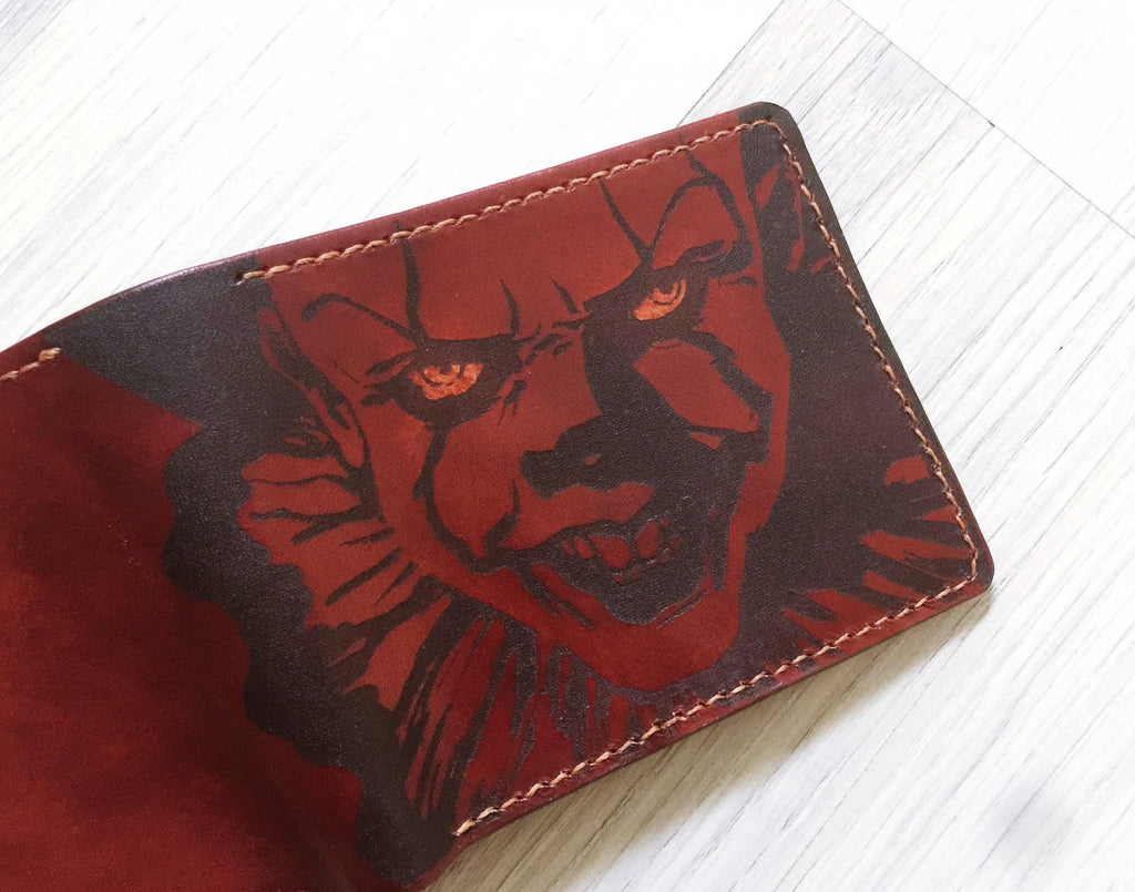 Personalized Pennywise Leather Bifold Wallet, Horror Movie Gift