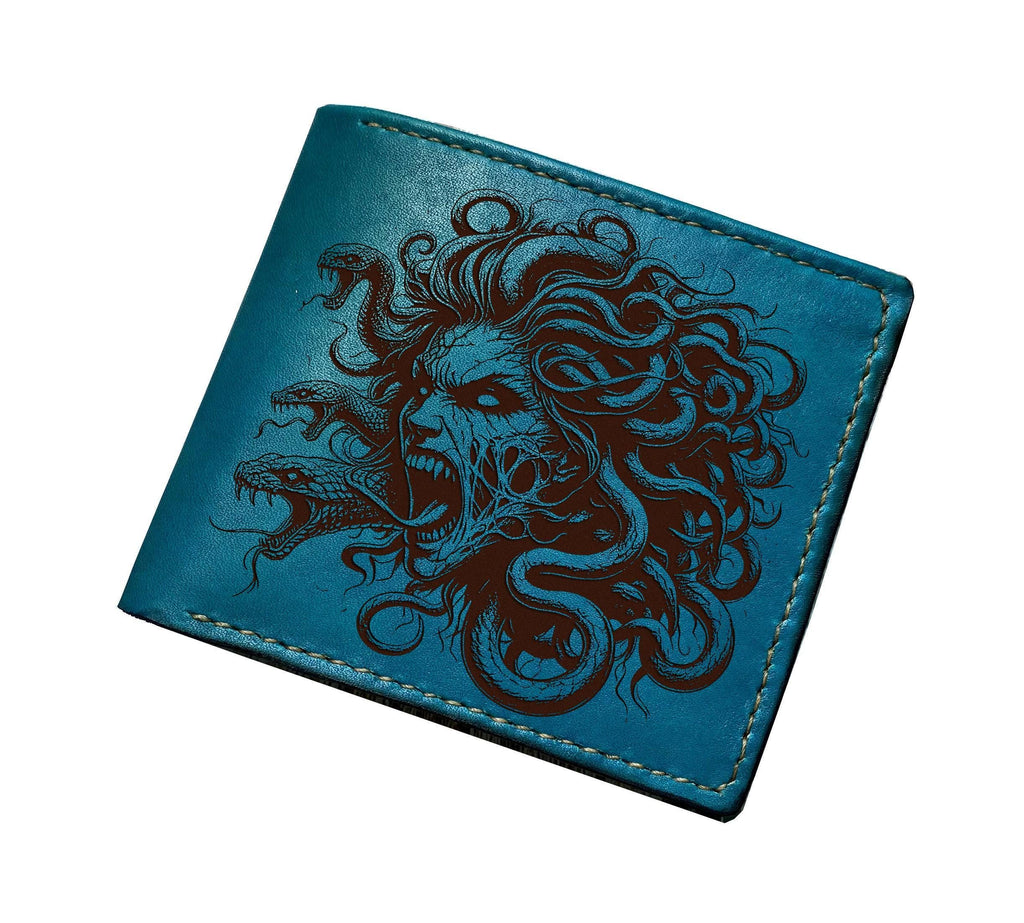 Medusa Leather Wallet, Greek Mythology, Custom Engraved Handmade Wallet