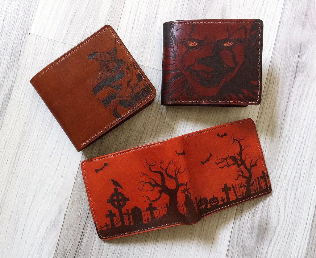 Personalized Pennywise Leather Bifold Wallet, Horror Movie Gift