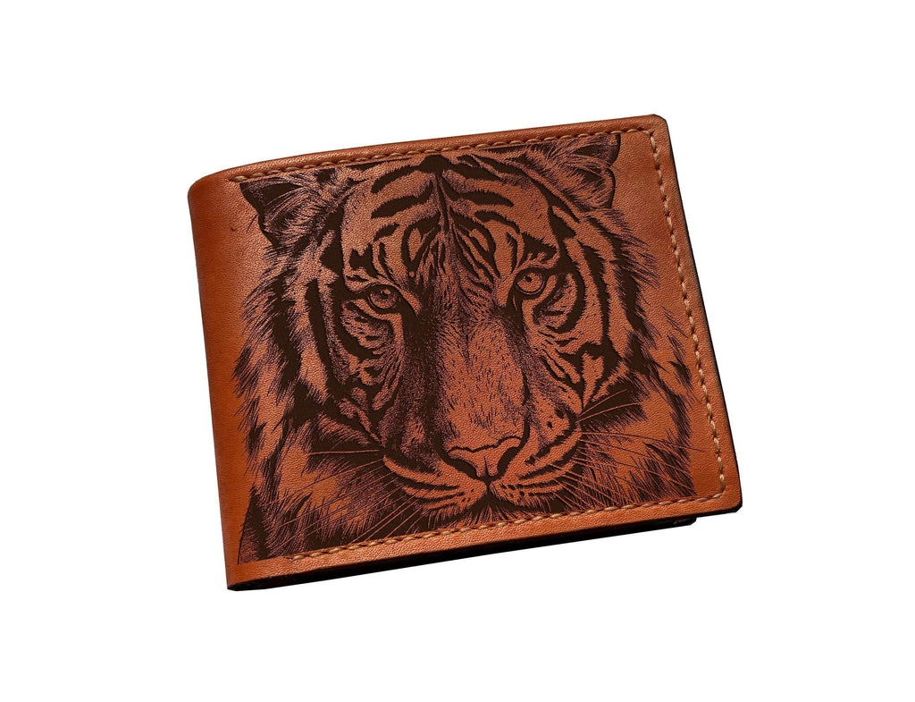 Tiger Drawing Leather Wallet, Handmade Veg-Tan, Minimalist Design