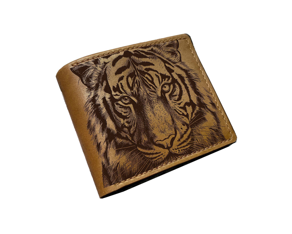 Tiger Drawing Leather Wallet, Handmade Veg-Tan, Minimalist Design