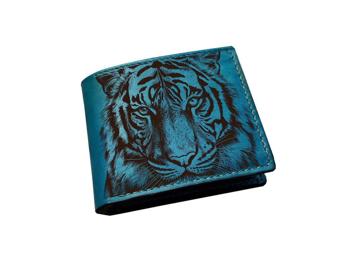 Tiger Drawing Leather Wallet, Handmade Veg-Tan, Minimalist Design