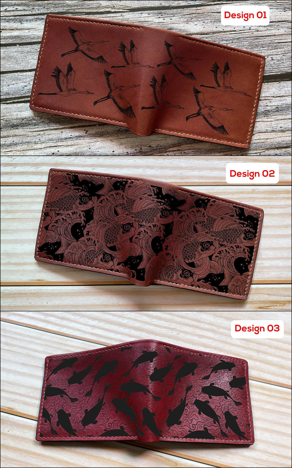 Eastern Dragon Leather Wallet: Handmade Bifold, Japan Pattern