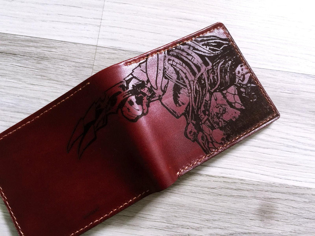 Personalized Predator Leather Wallet: Handmade Horror Movie Gift