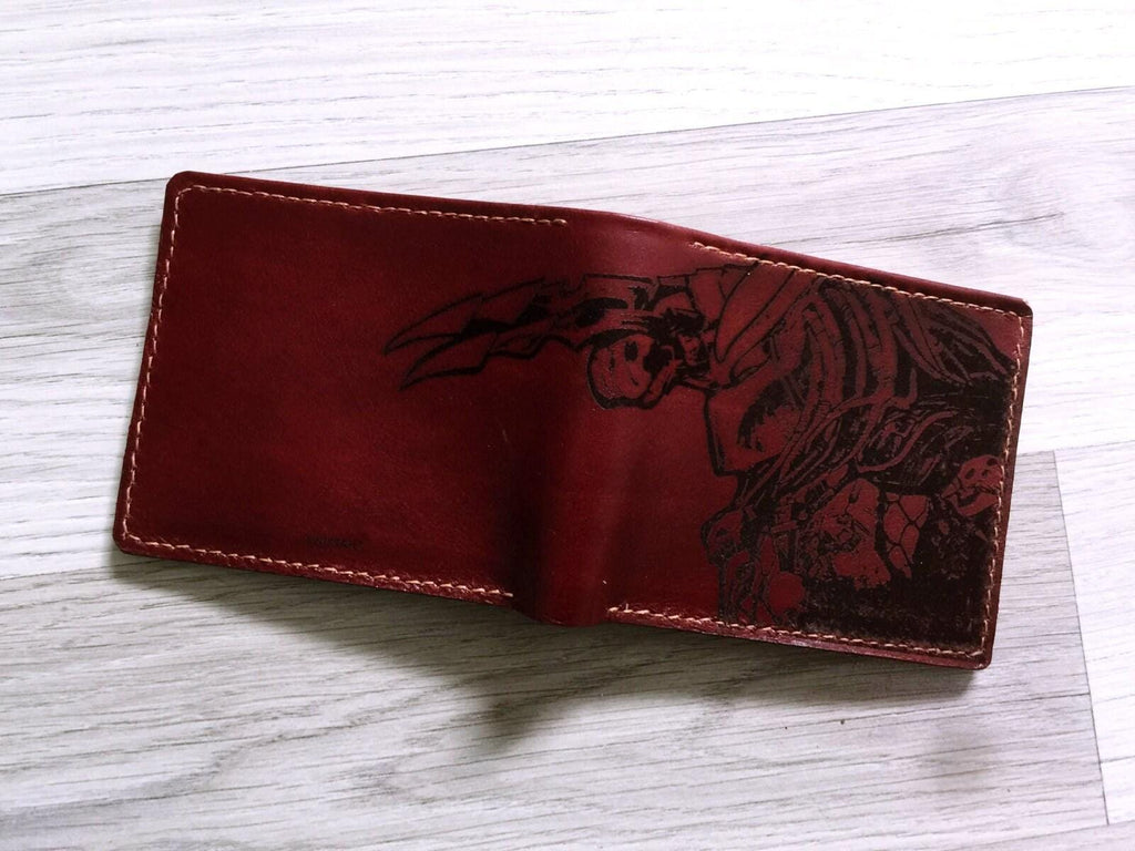 Personalized Predator Leather Wallet: Handmade Horror Movie Gift