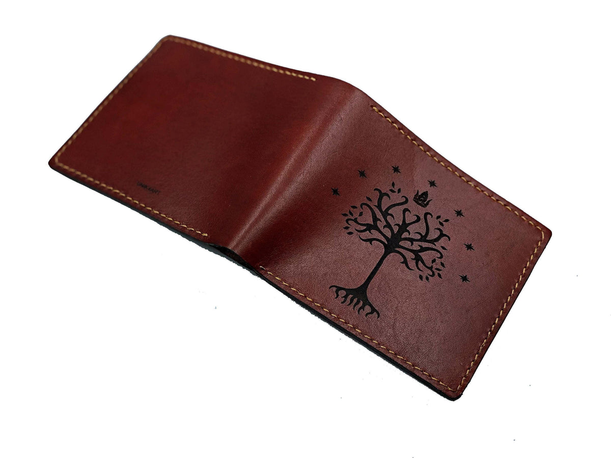 Handmade Leather Lord of the Rings Wallet, White Tree of Gondor, RFID Blocking