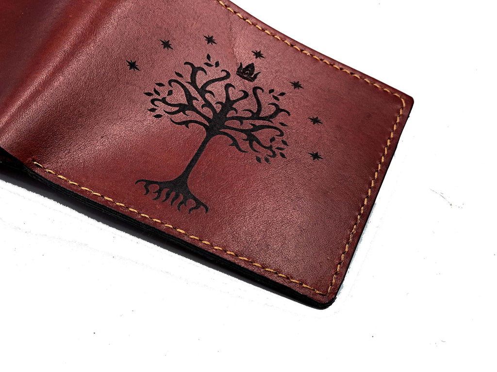 Handmade Leather Lord of the Rings Wallet, White Tree of Gondor, RFID Blocking