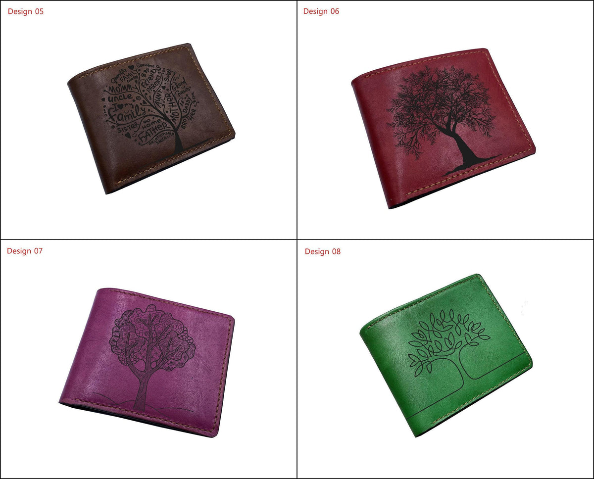 Handmade Leather Men's Wallet, Tree Forest Engraved, Personalized Gift