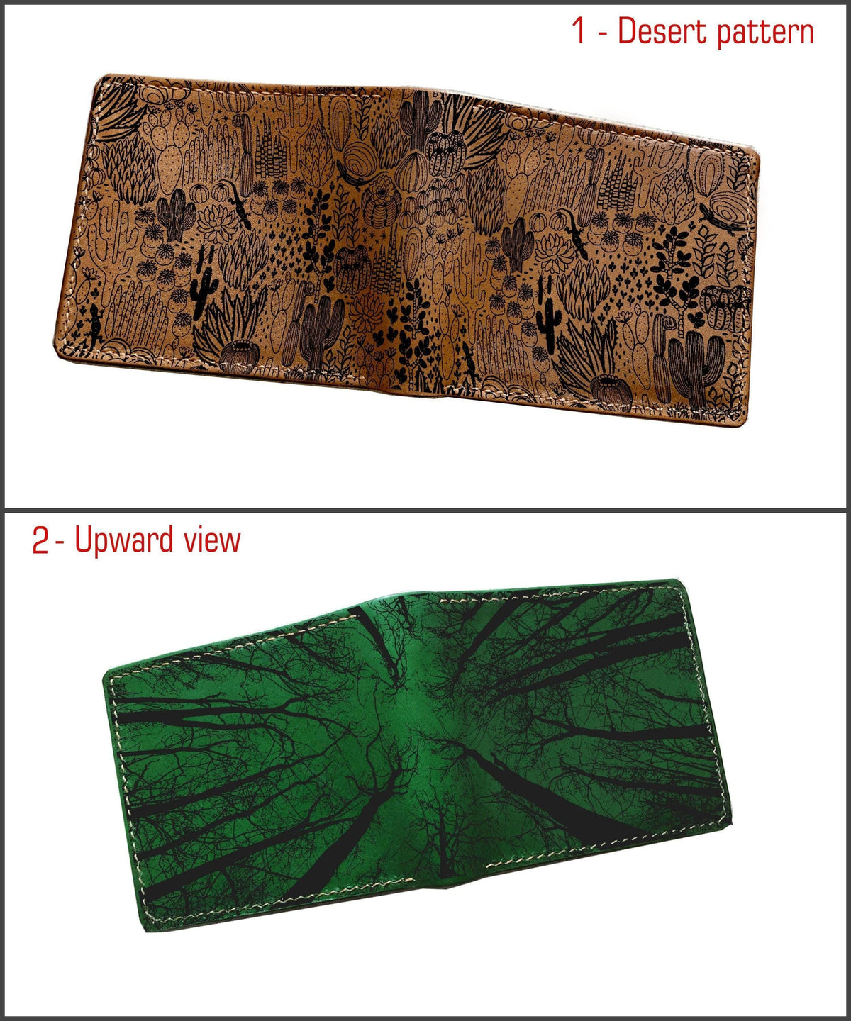 Custom Engraved Leather Men's Wallet: Forest Sky, RFID Blocking