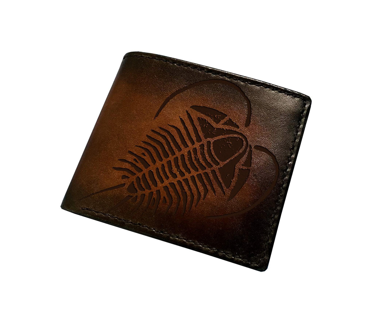 Genuine Leather Wallet with Trilobite Fossil Engraving – Handmade Bifold Card Holder