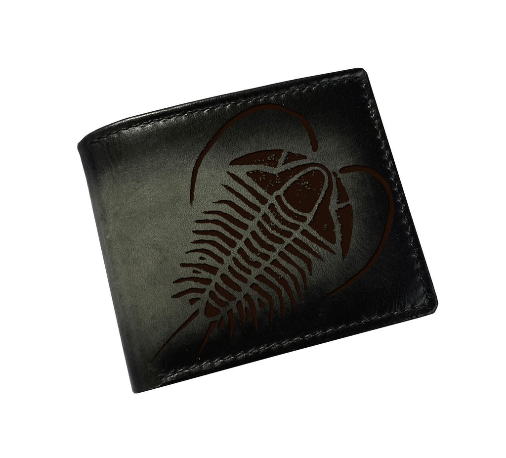 Genuine Leather Wallet with Trilobite Fossil Engraving – Handmade Bifold Card Holder