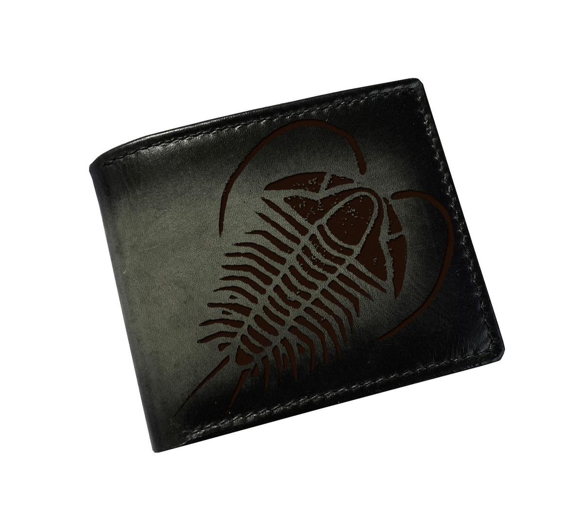 Genuine Leather Wallet with Trilobite Fossil Engraving – Handmade Bifold Card Holder
