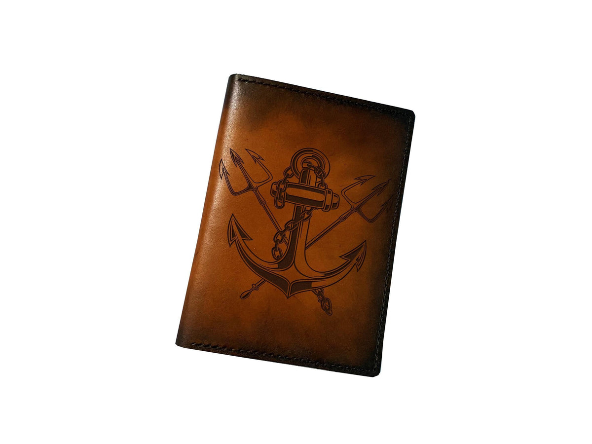 Handmade Leather Anchor Passport Wallet: Custom Engraved Travel Case