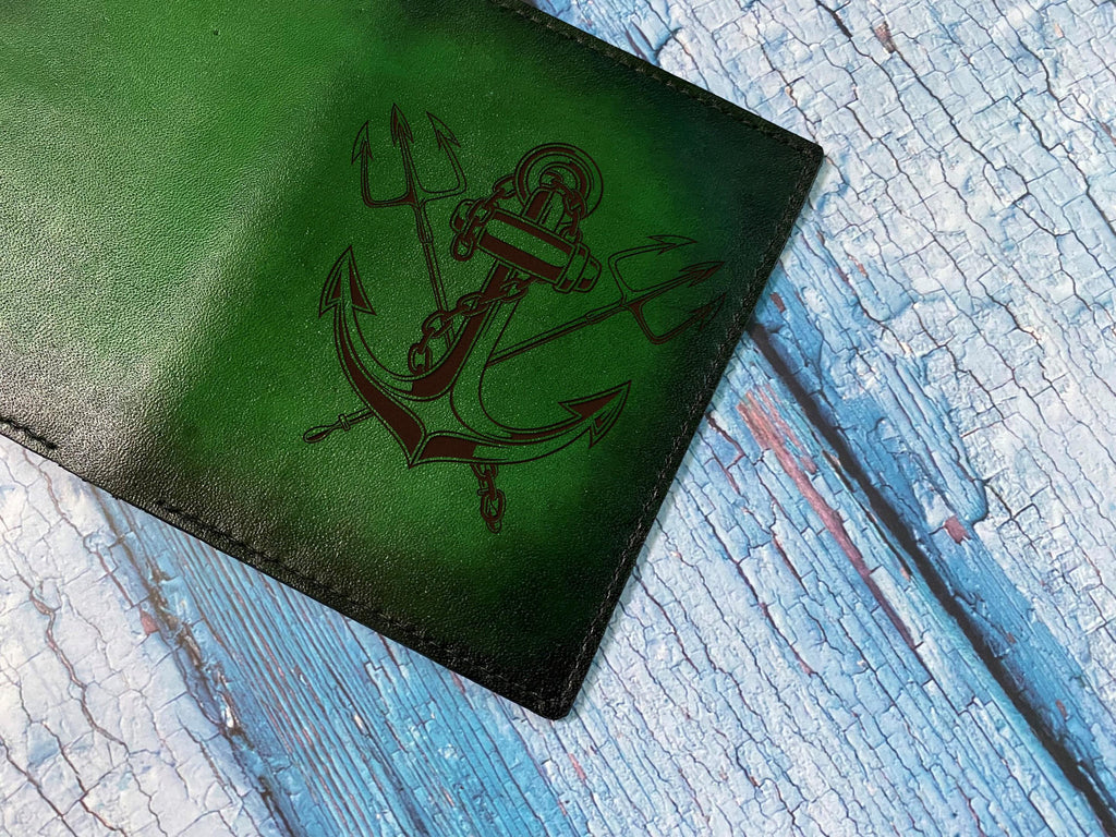 Handmade Leather Anchor Passport Wallet: Custom Engraved Travel Case