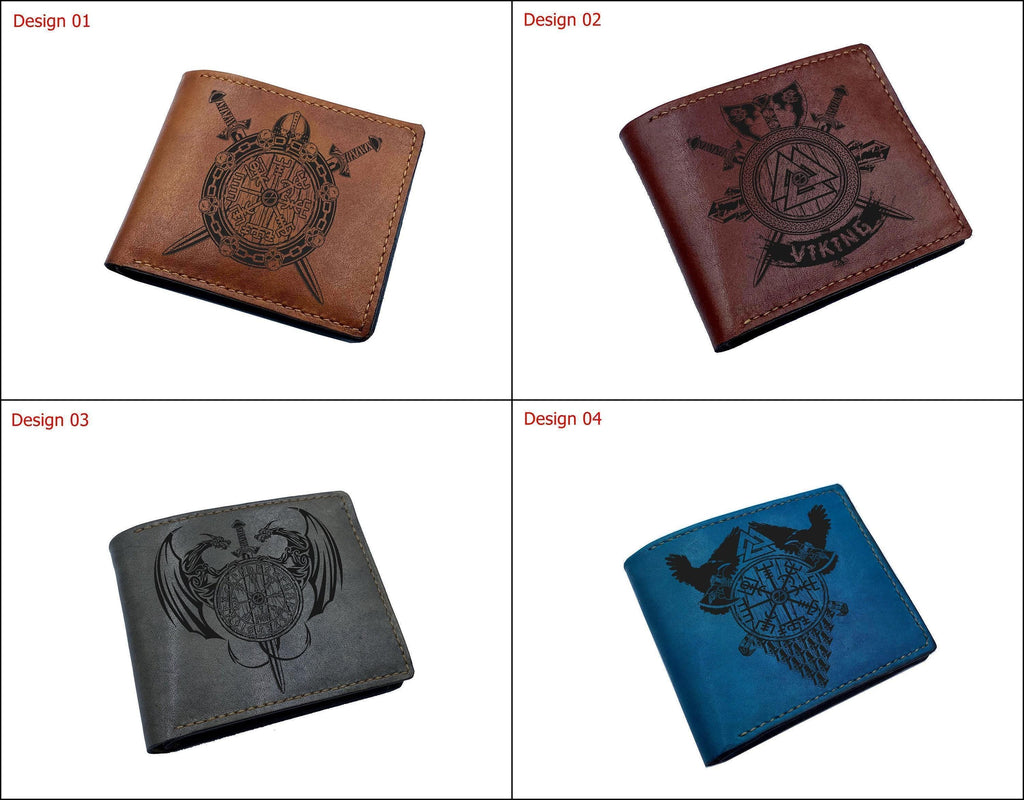 Personalized Leather Wallet: Celtic Viking Sword Shield, Handmade