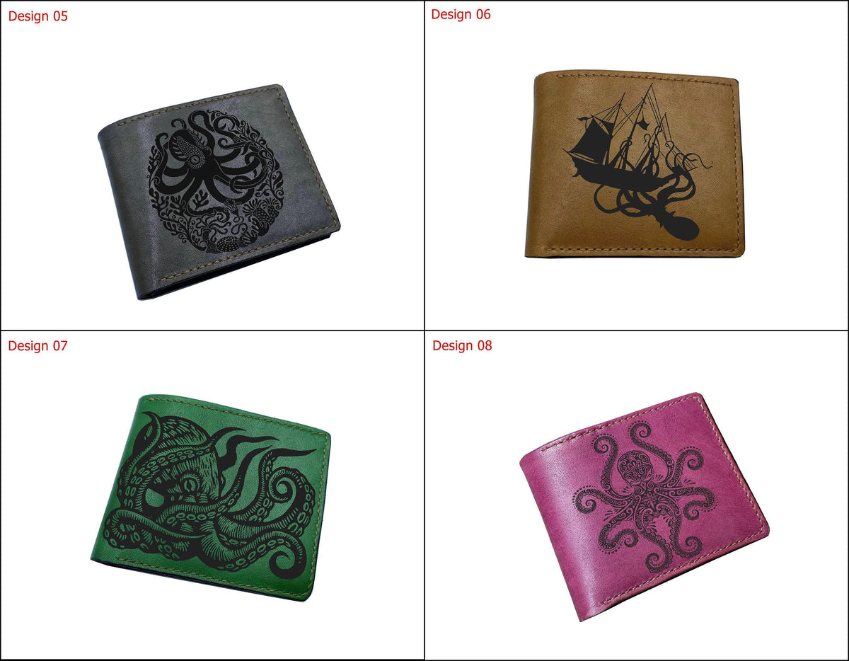 Kraken Leather Wallet: Handmade Octopus Pattern, Customized Gift