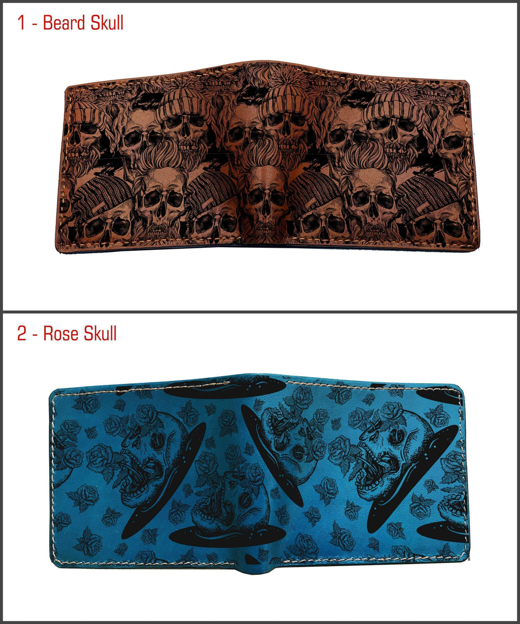 Handmade Skull Pattern Leather Wallet: Personalized Horror Style Gift