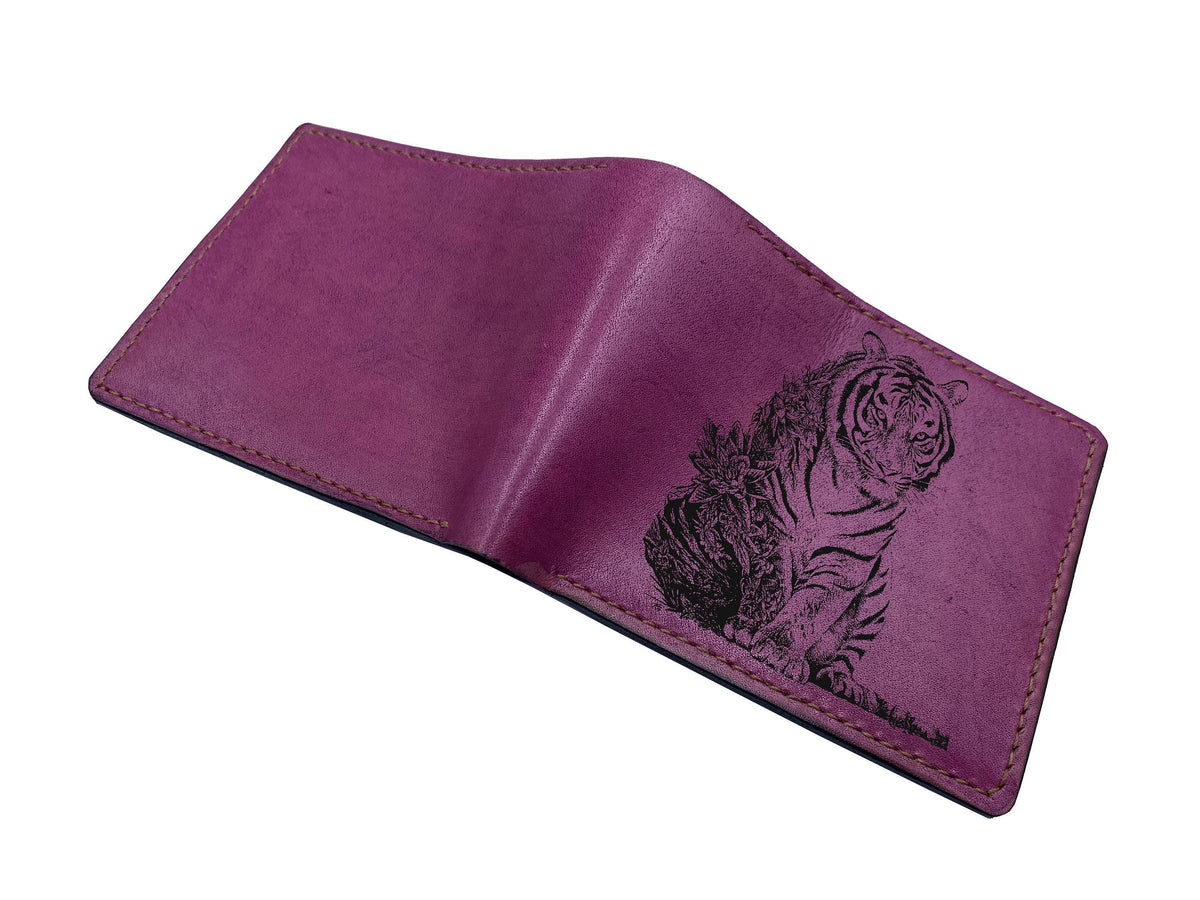 Sabertooth Tiger Drawing Leather Wallet: Engraved Animal Art