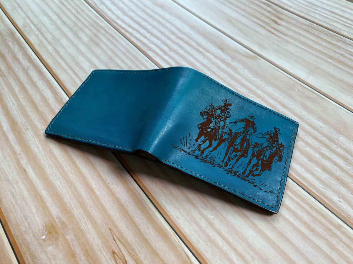 Handmade Cowboy Leather Bifold Wallet, Wild West Style