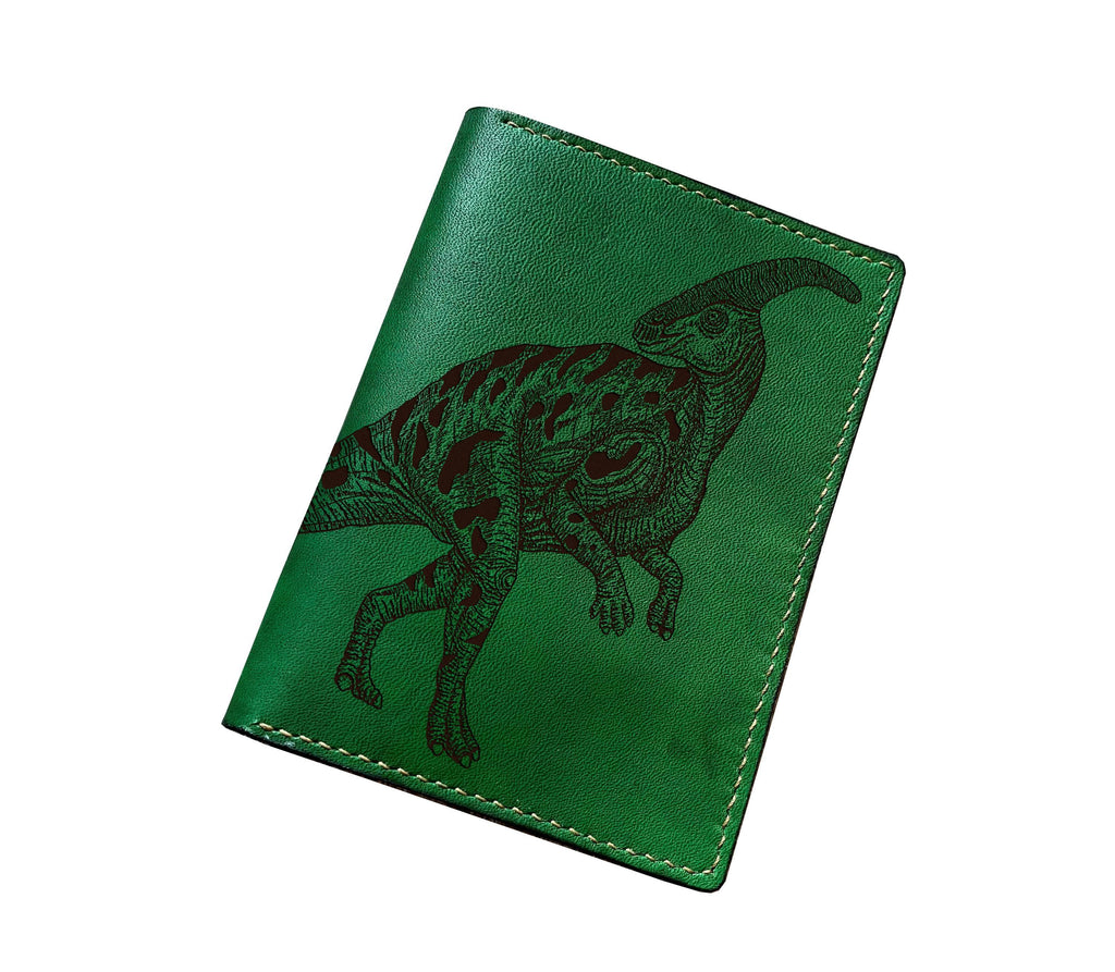 Parasaurolophus Leather Wallet, Handmade Dinosaur Gift
