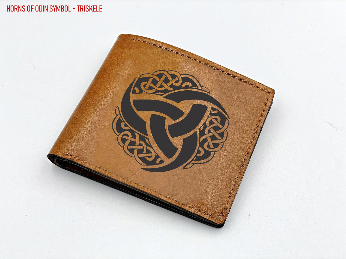 Custom Leather Bifold Wallet: Norse Viking Symbol Engraved