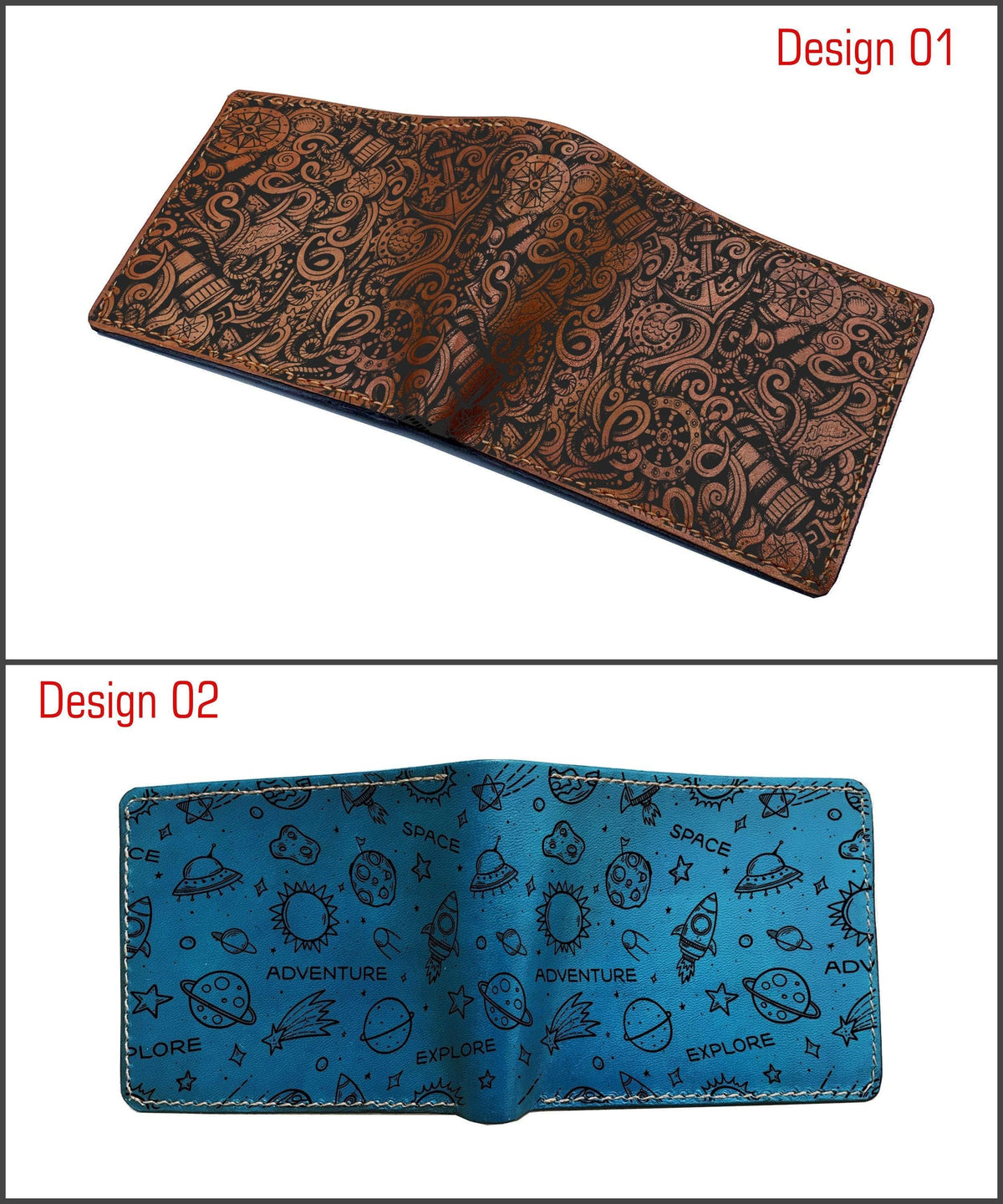 Leather Men's Wallet: Handmade Ocean Pattern, Sea Lover Gift