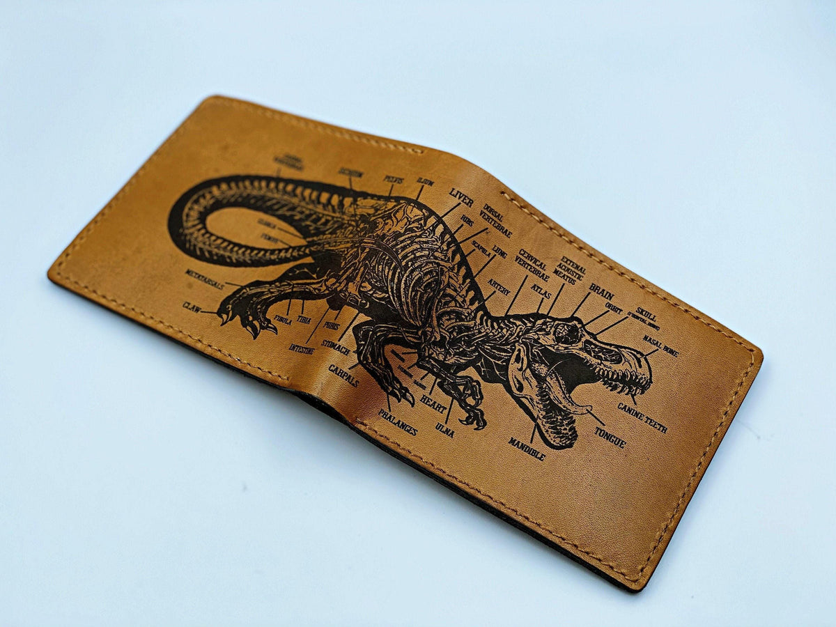 Personalized Dinosaur Anatomy Leather Wallet - Handmade T-rex gifts