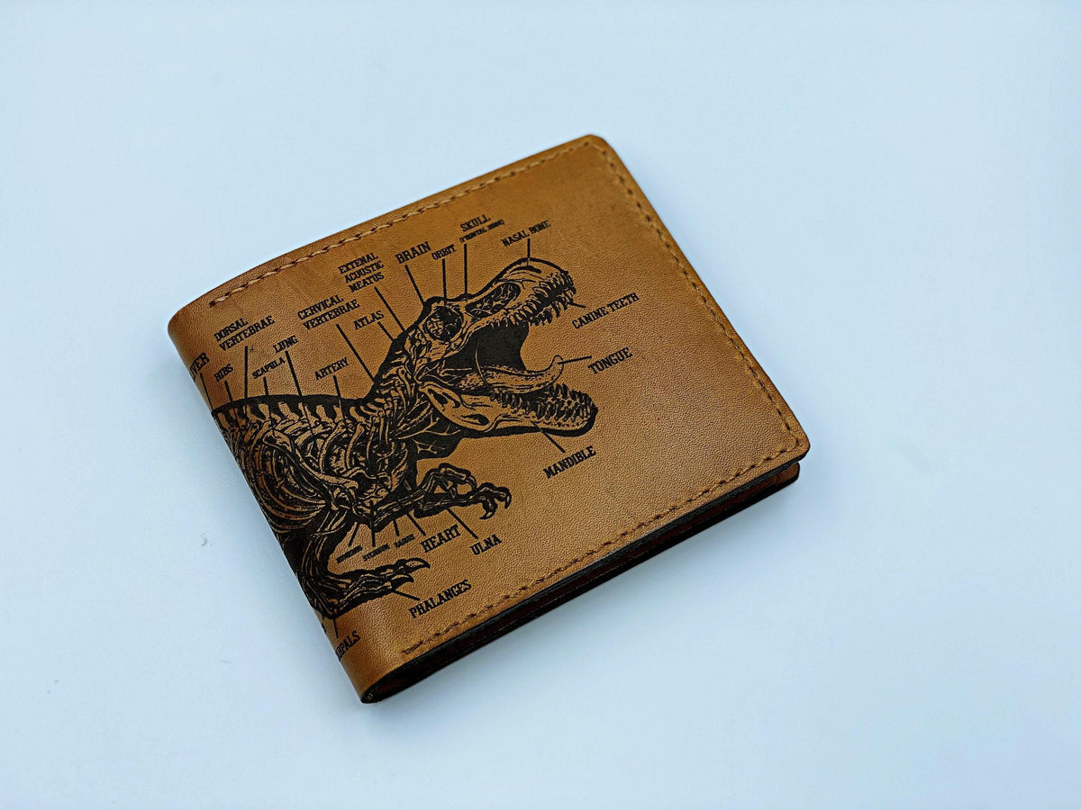 Personalized Dinosaur Anatomy Leather Wallet - Handmade T-rex gifts