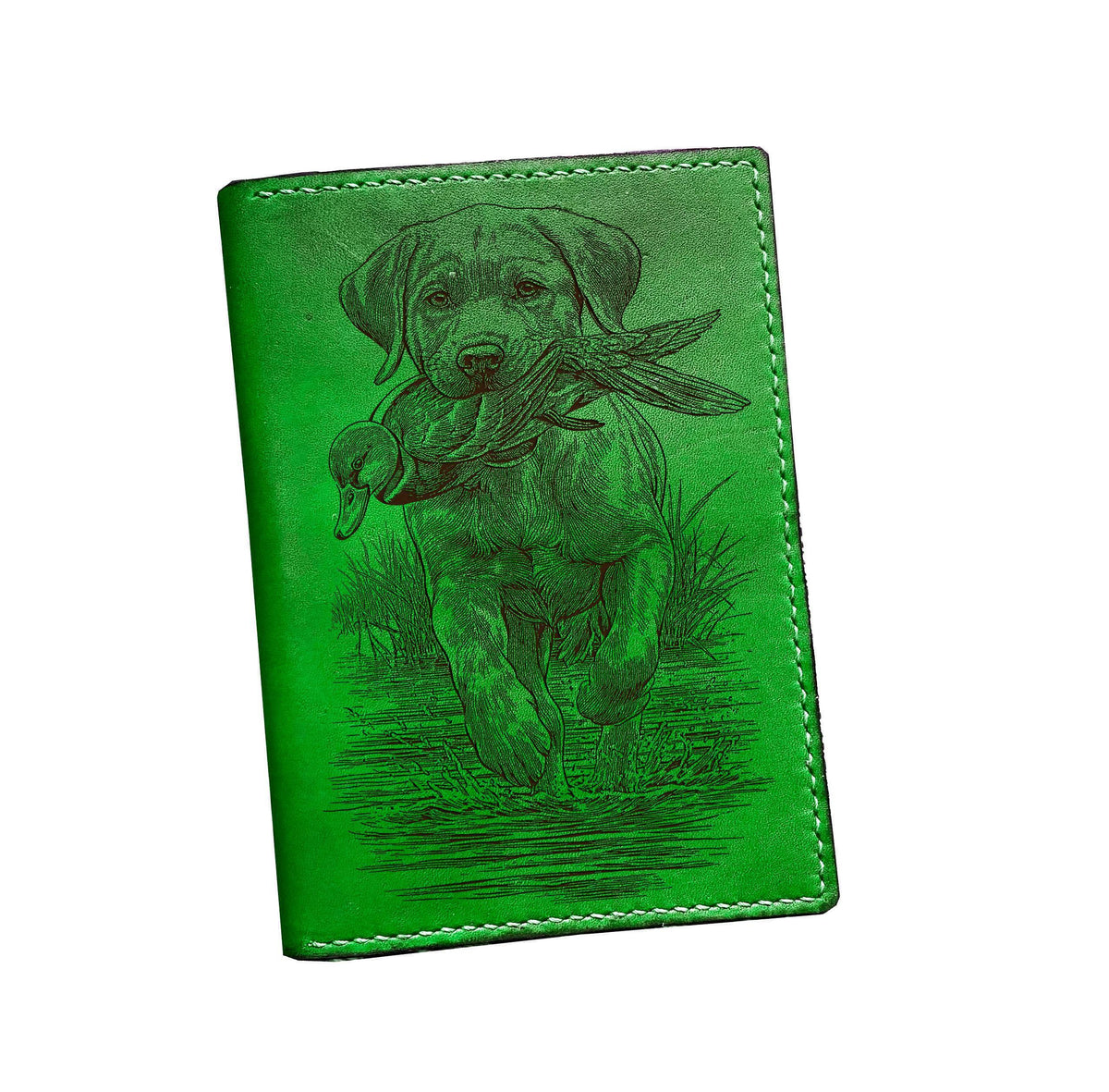 Handmade Leather Hunting Dog Wallet, Custom Engraved Gift