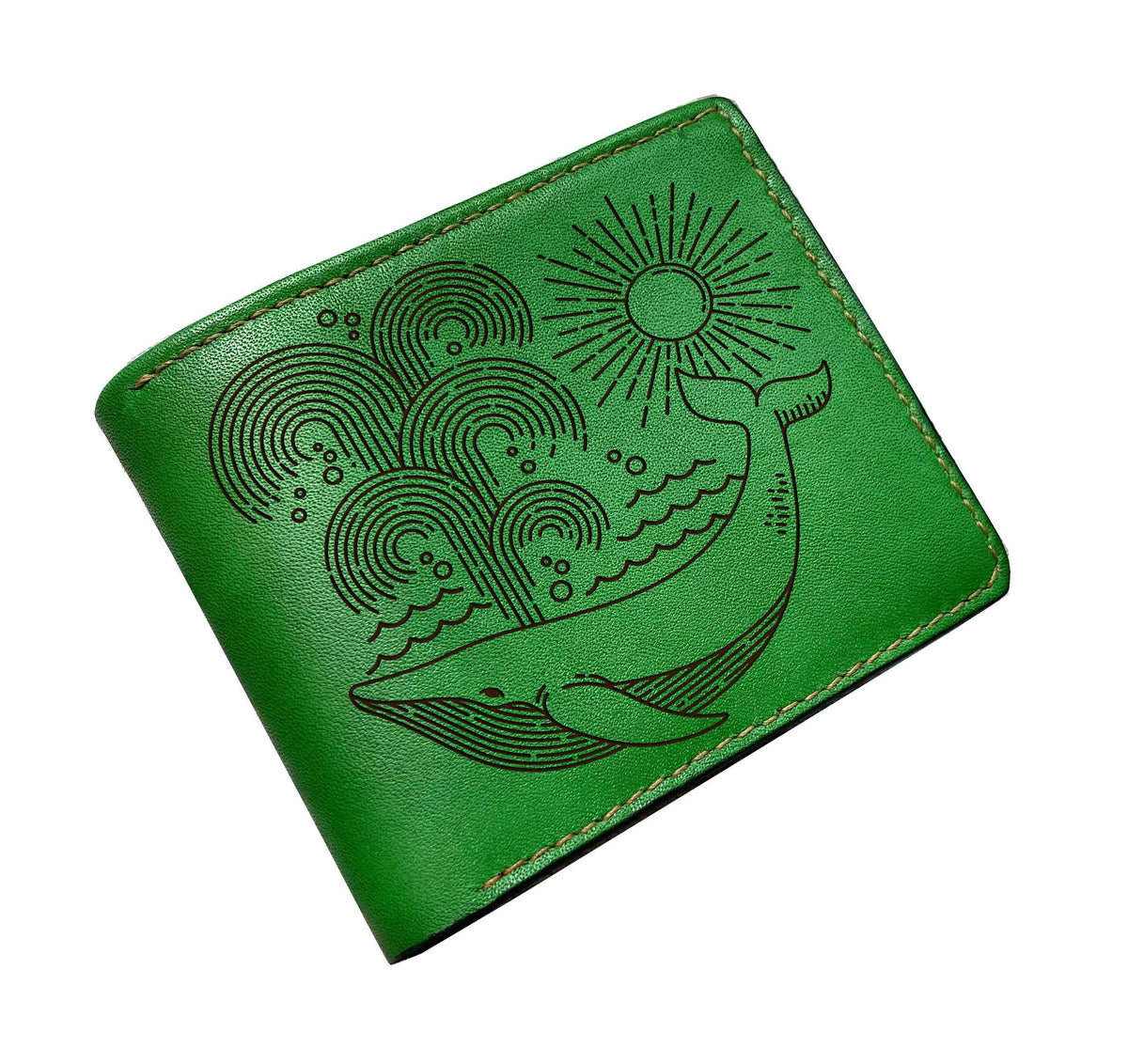 Handmade Vegetable-Tanned Leather Wallet, Whale Engraving, Ocean Lover Gift