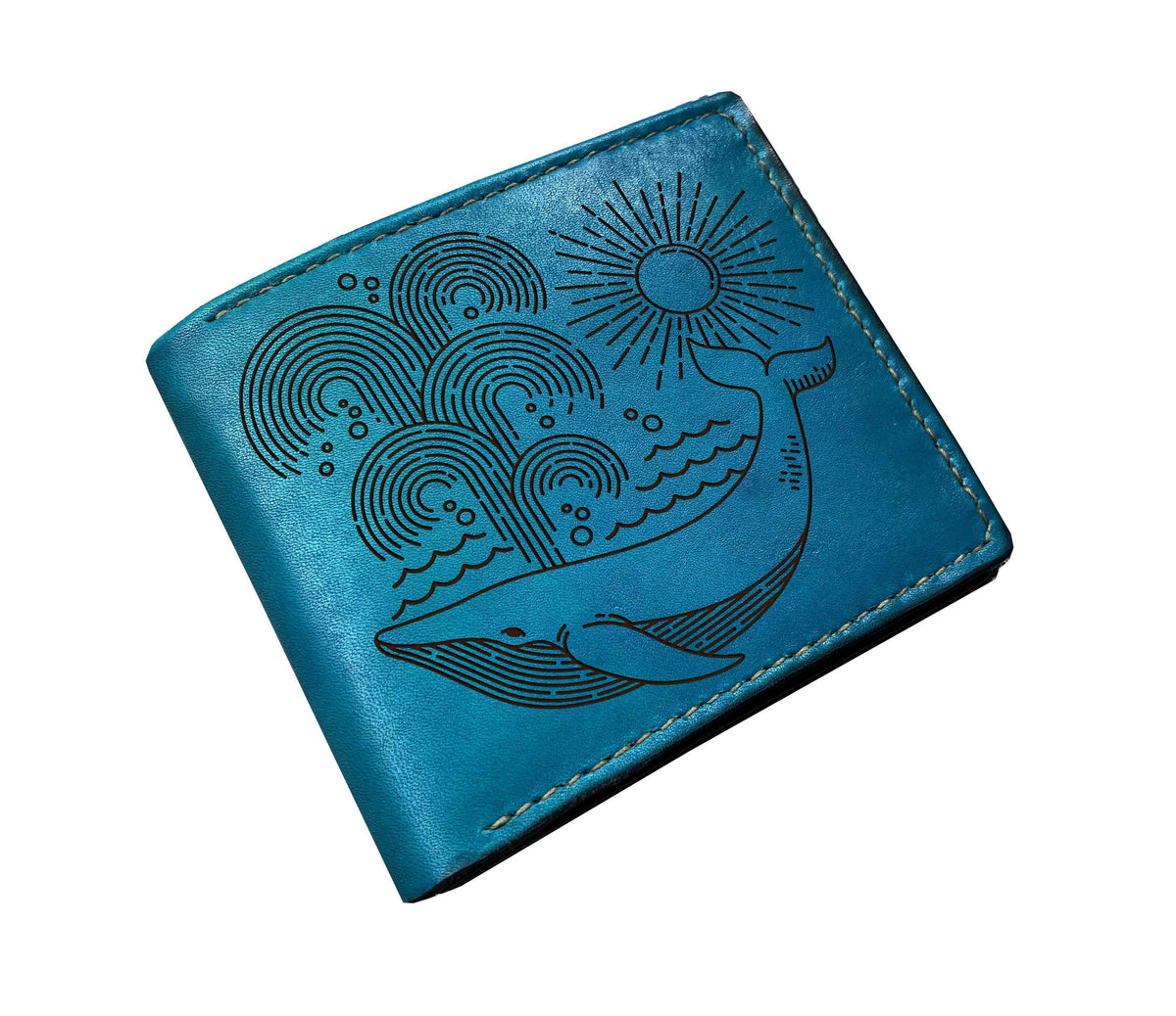 Handmade Vegetable-Tanned Leather Wallet, Whale Engraving, Ocean Lover Gift