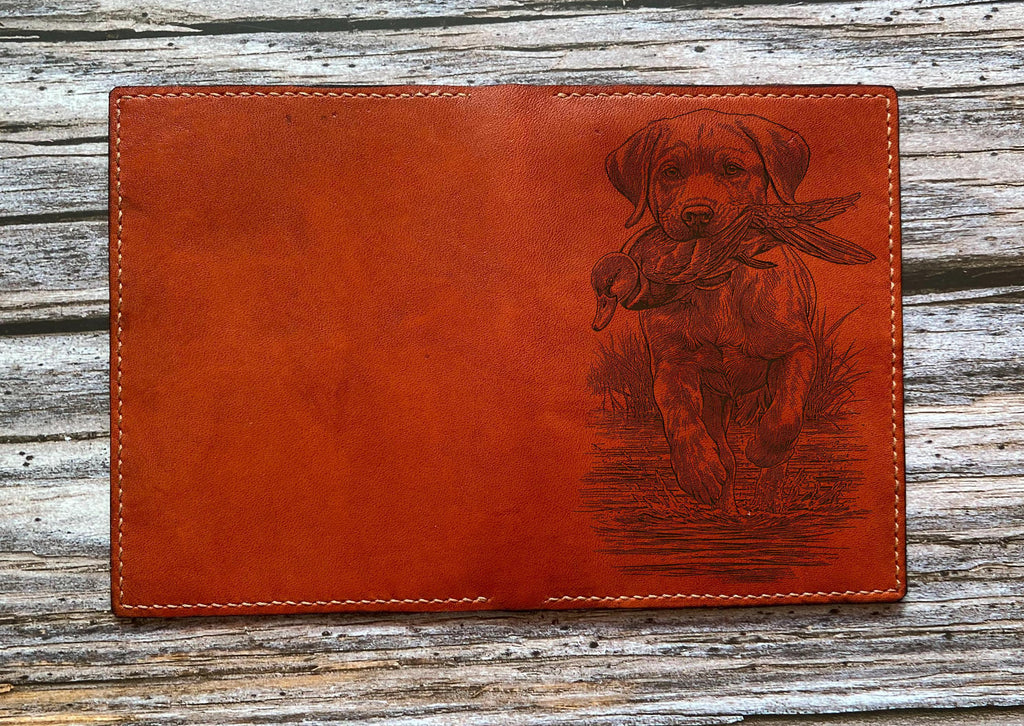 Handmade Leather Hunting Dog Wallet, Custom Engraved Gift