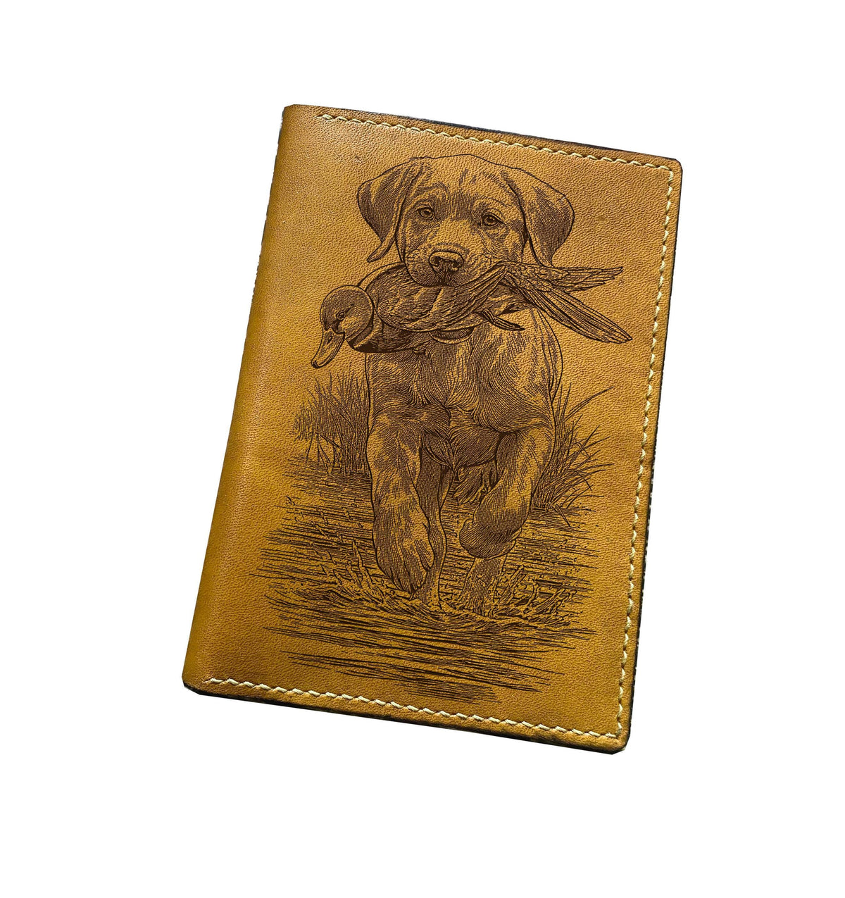Handmade Leather Hunting Dog Wallet, Custom Engraved Gift