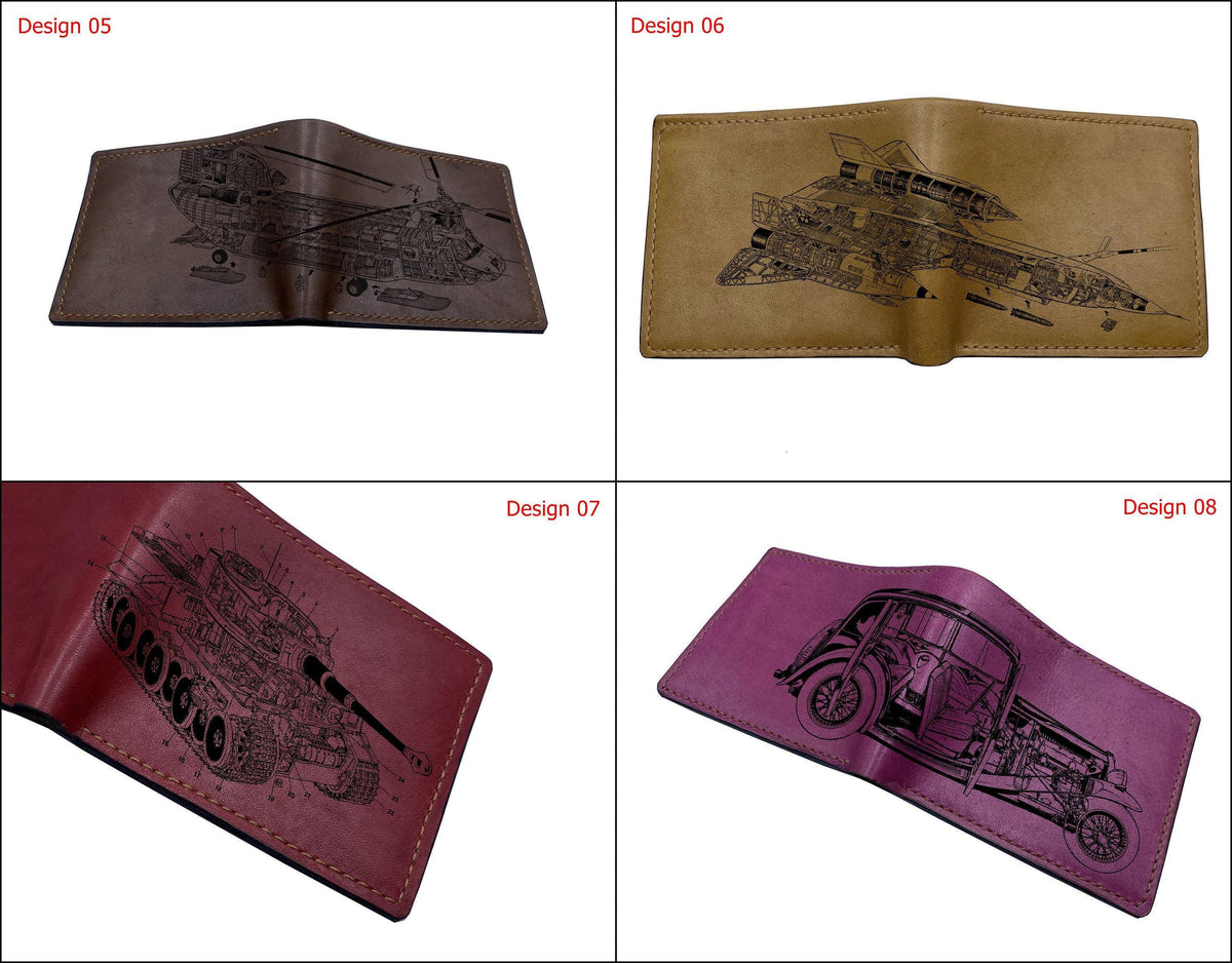 Personalized Leather Wallet: Handmade Airplane Cutaway Art