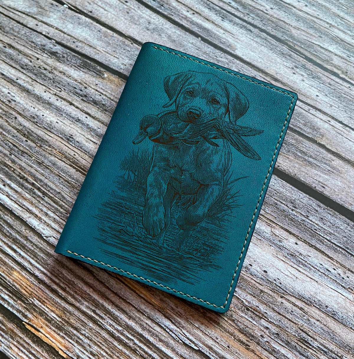 Handmade Leather Hunting Dog Wallet, Custom Engraved Gift