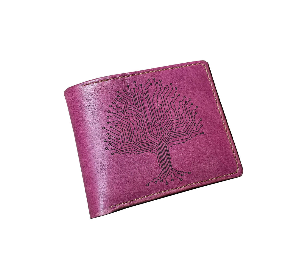Engraved Circuit Board Leather Wallet, Personalized Tech Gift