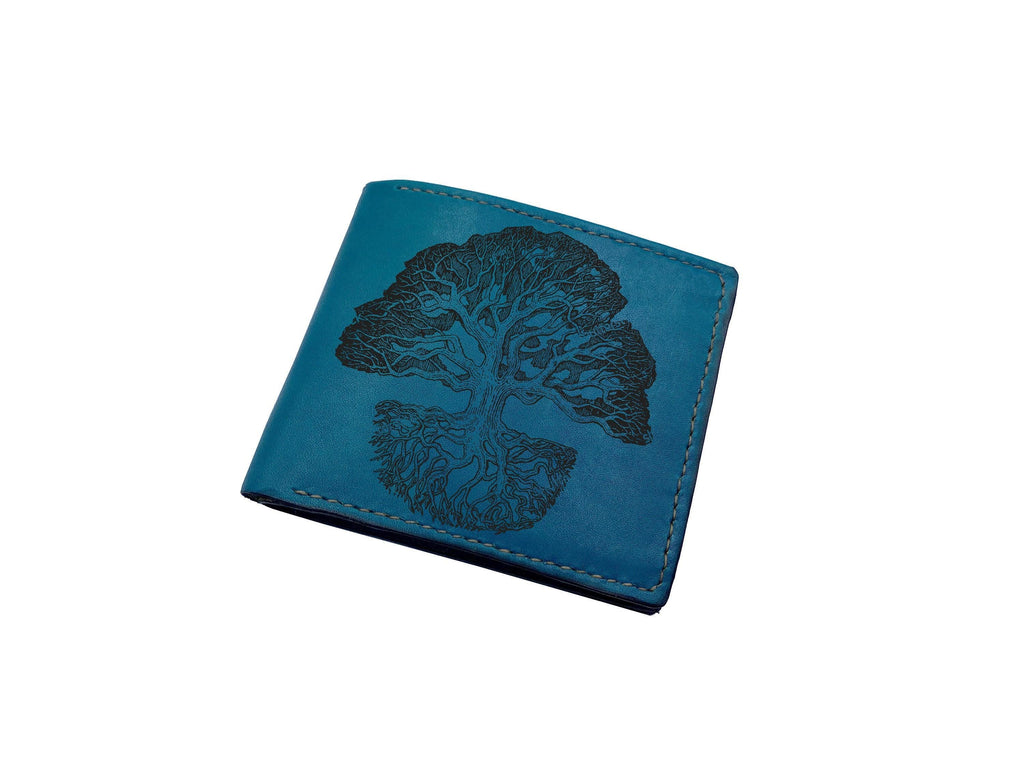 Handmade Leather Wallet, Olive Tree Engraved, Botanic Design