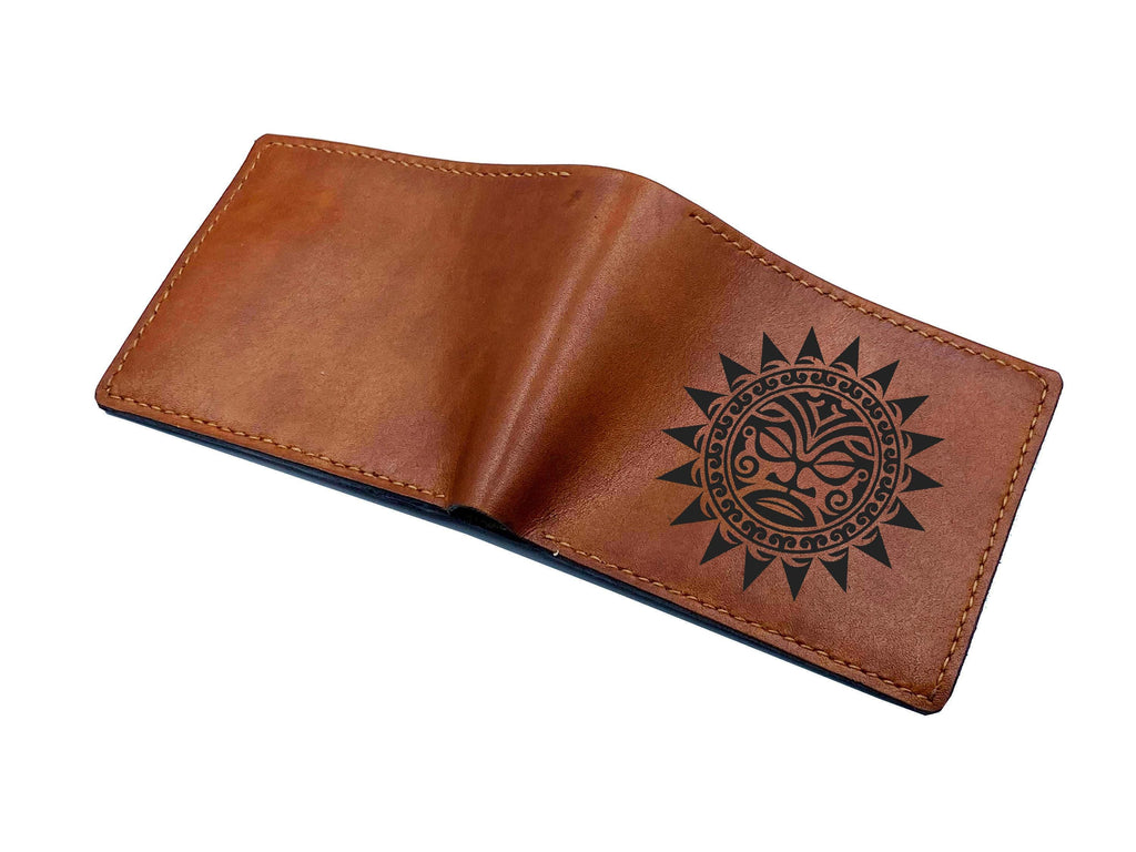 Personalized Leather Wallet, Tribal Tattoo Engraved, Samoa Gift