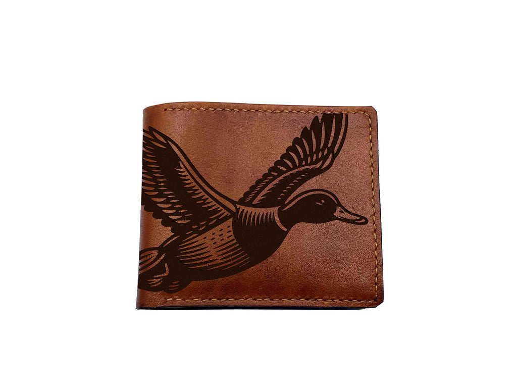 Engraved Duck Leather Wallet: Handmade Hunting Gift